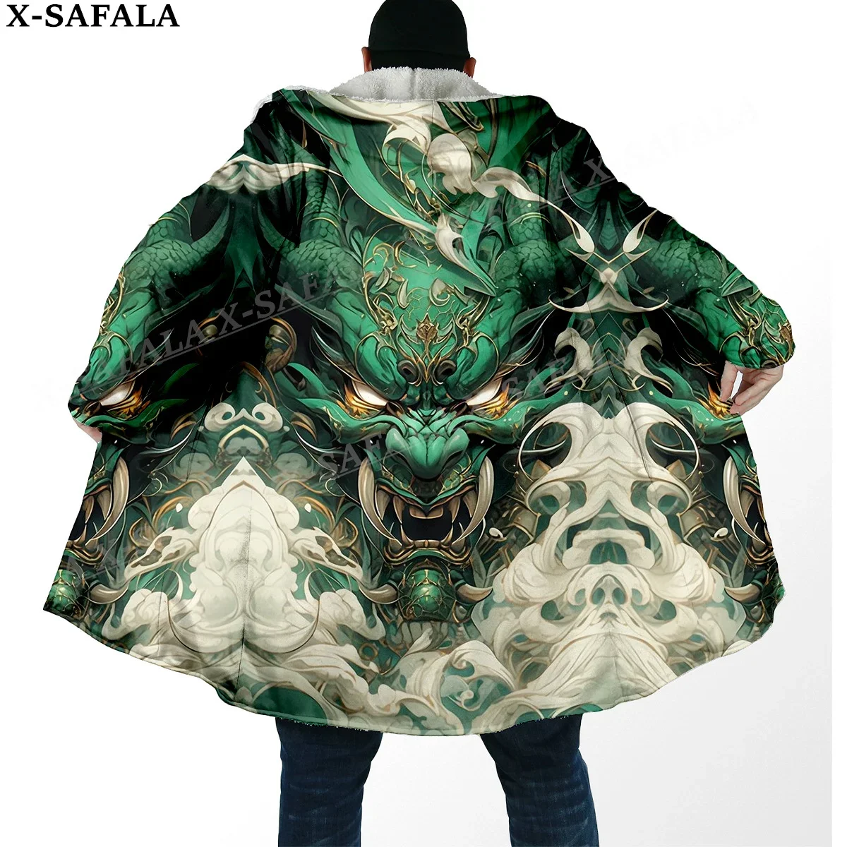 Mythology Dragon Yin And Yang Spirit Thick Warm Hooded Cloak Men Overcoat Coat Windproof Fleece Cape Robe Hooded Blanket-27