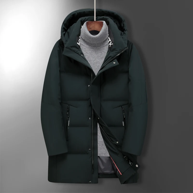 Pop Brand Long 90% White Duck Down Jacket Men Fashion High Quality Hooded Black Windbreaker Casual Winter Down Coats Mens Parkas