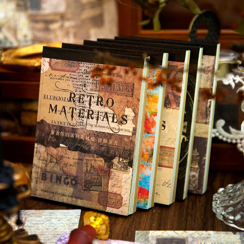 Yoofun 100 sheets Vintage Message Material Paper Dual-material Creative Collage Junk Journal Scrapbooking Decorative Memo Pad