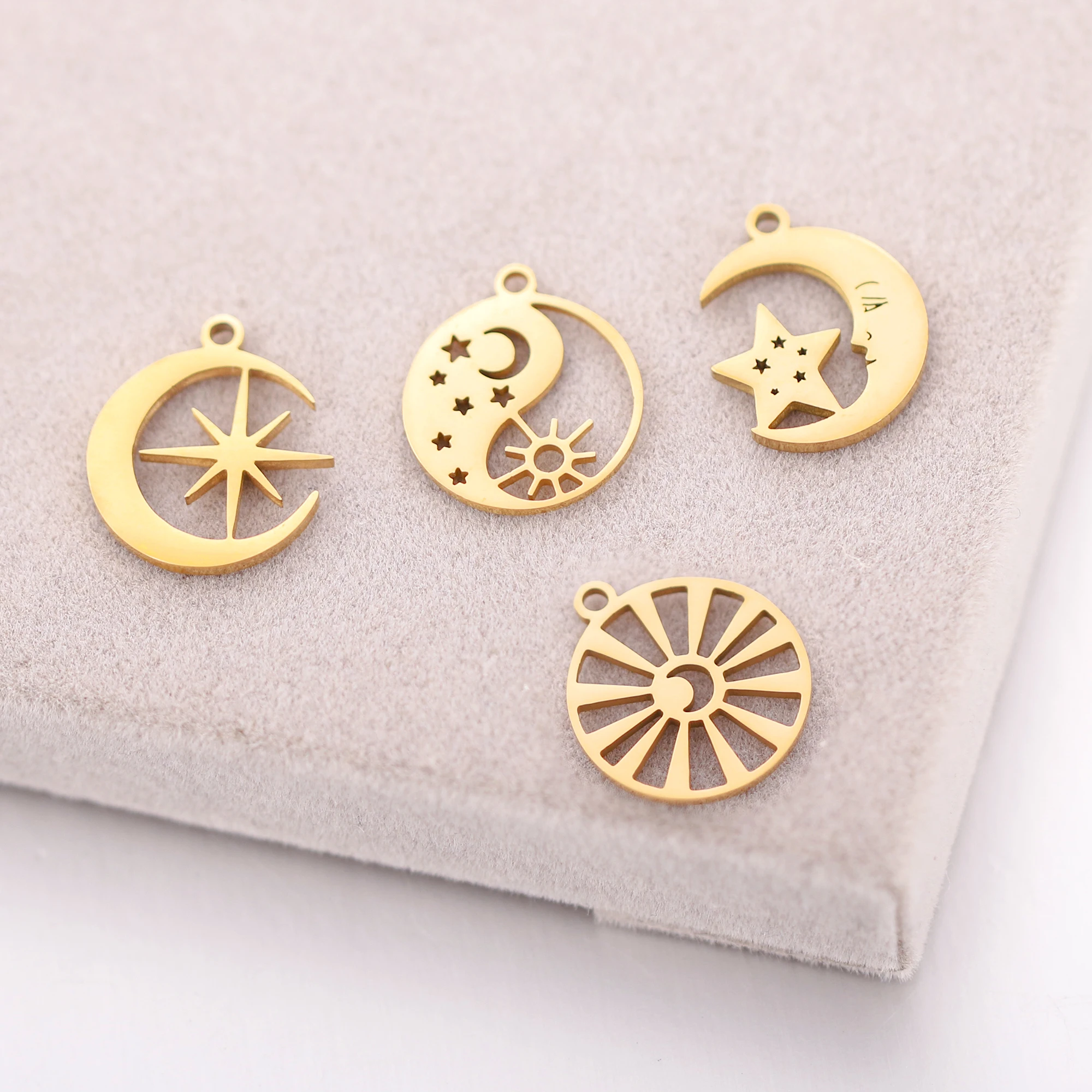5 teile/los Edelstahl Sonne Mond Sterne Charms Für Schmuck Machen Liefert Diy Ohrringe Armband Halskette Zubehör Großhandel – Detail 5