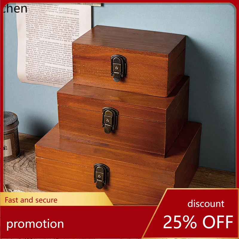 

ZML Lockable Desktop Storage Box Solid Wood Organizer Storage Wooden Box Jewelry Box