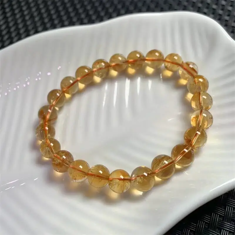 8MM Natural Yellow Citrine Bracelet Healing Fengshui Stone For Women Men Jewelry Fashion Christmas Gift 1PCS