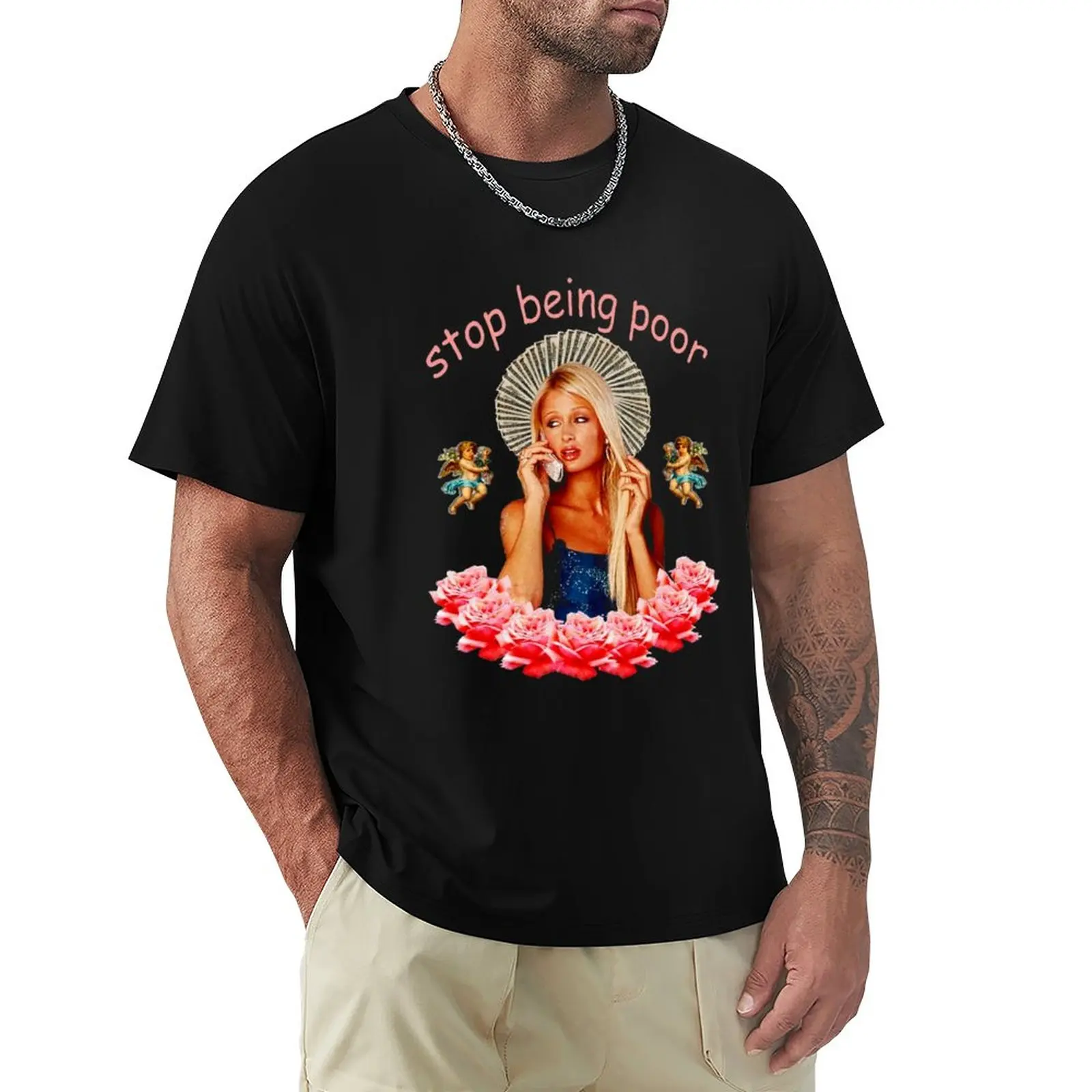 man t shirt summer top Paris Hilton 'Stop Being Poor' T-Shirt graphics t shirt tops sweat shirt mens graphic cotton teeshirt