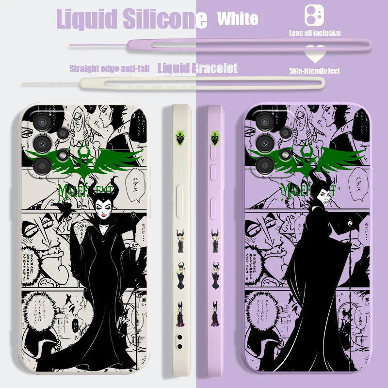 Disney Beautiful Maleficent Liquid Left Rope Phone Case For Samsung A 03 13 14 22 23 24 32 33 34 52 53 54 72 73 Lite Soft Cover