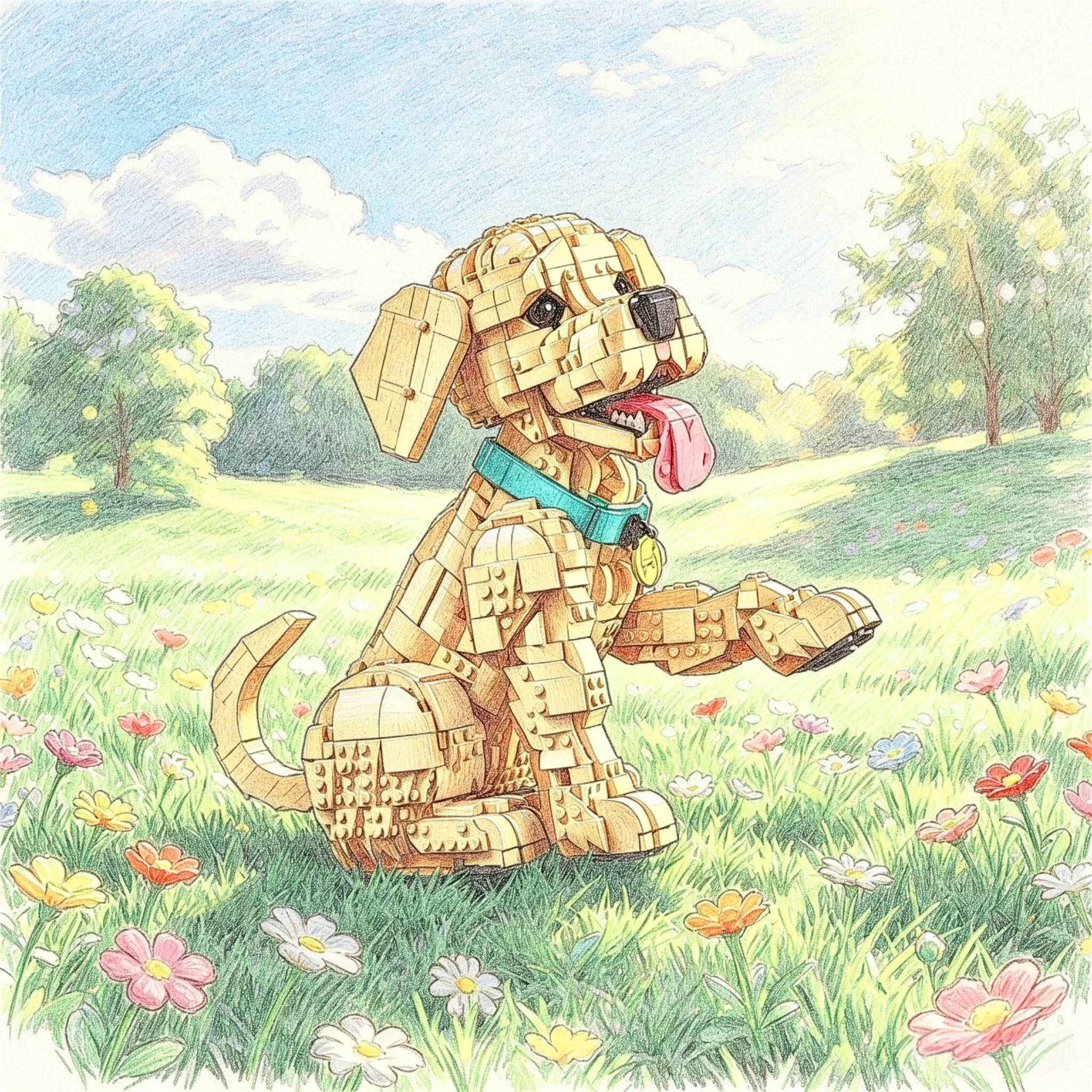 2026 new cartoon Hound Golden Retriever puppy anime model dog building block puzzle model toy men and women holiday New Year gif