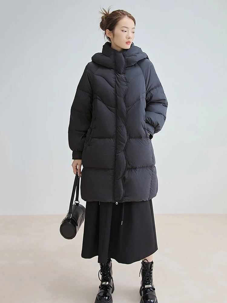 Longue bouffante à capuche doudoune hiver femmes 90% duvet de canard blanc épaissir doudoune femme moelleux chaud Parker genou longueur vêtements d'extérieur