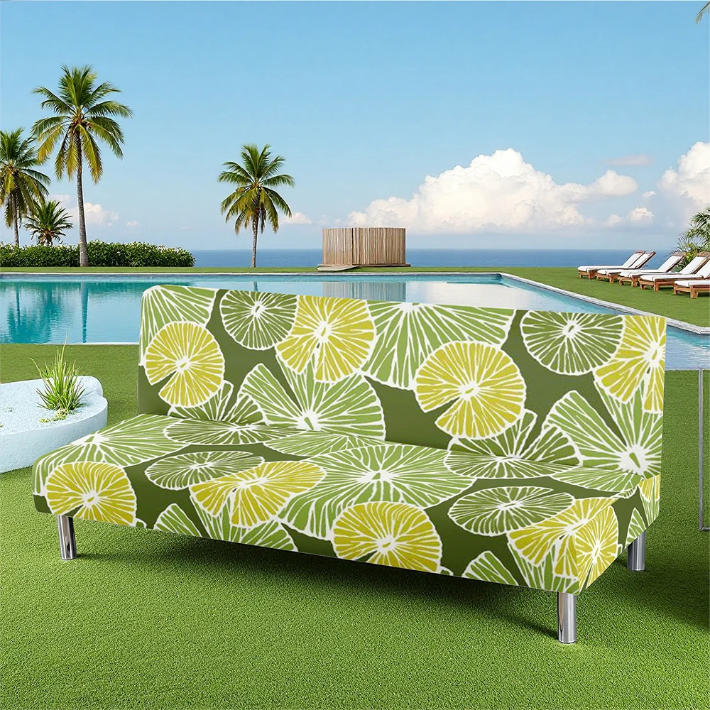 Tropical Lotus Leaf Print Summer Outdoor Sofa Bed Cover, Milk Silk Elastic Slipcover, Washable No Deformation,