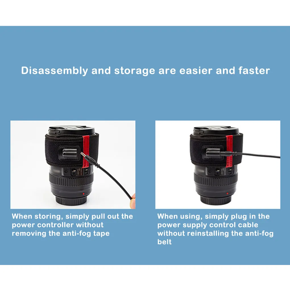 Tira de calentamiento de lente de cámara ajustable, accesorios de banda de calentamiento telescópica portátil DSLR, botón de calentador de lentes