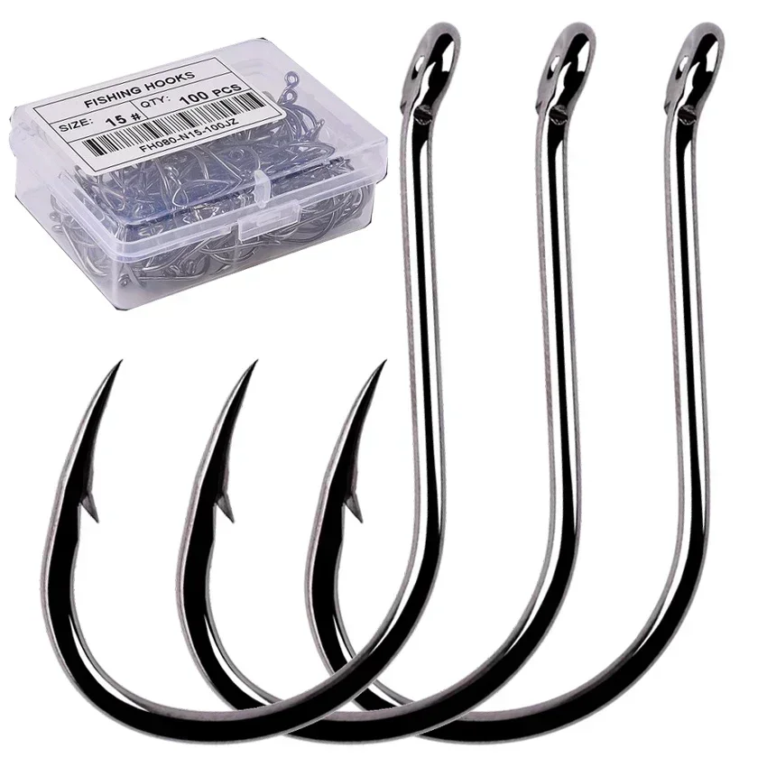 

100Pcs/box High Carbon Steel Fishing Hooks 2-15# With Ring Eye Barbed Sea Fishing Boat Fishing Hooks Set Fishing Accessories