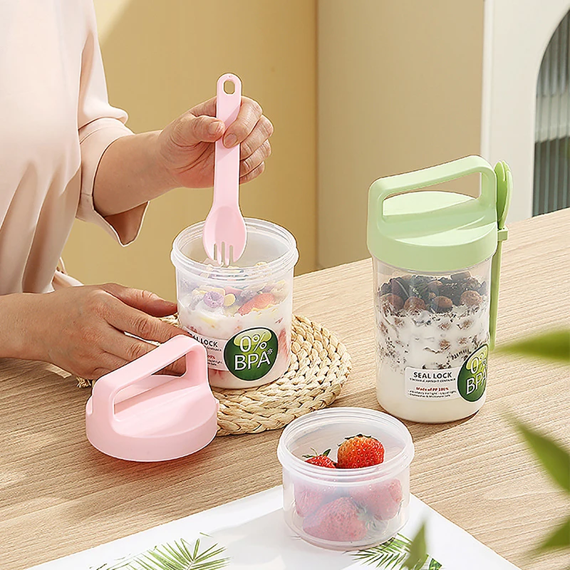 560/760ml Breakfast Fruit Oat Yogurt Salad Cup With Lid And Spoon Food Seal Storage Box Fitness Fat-Reduced Bento Bowl