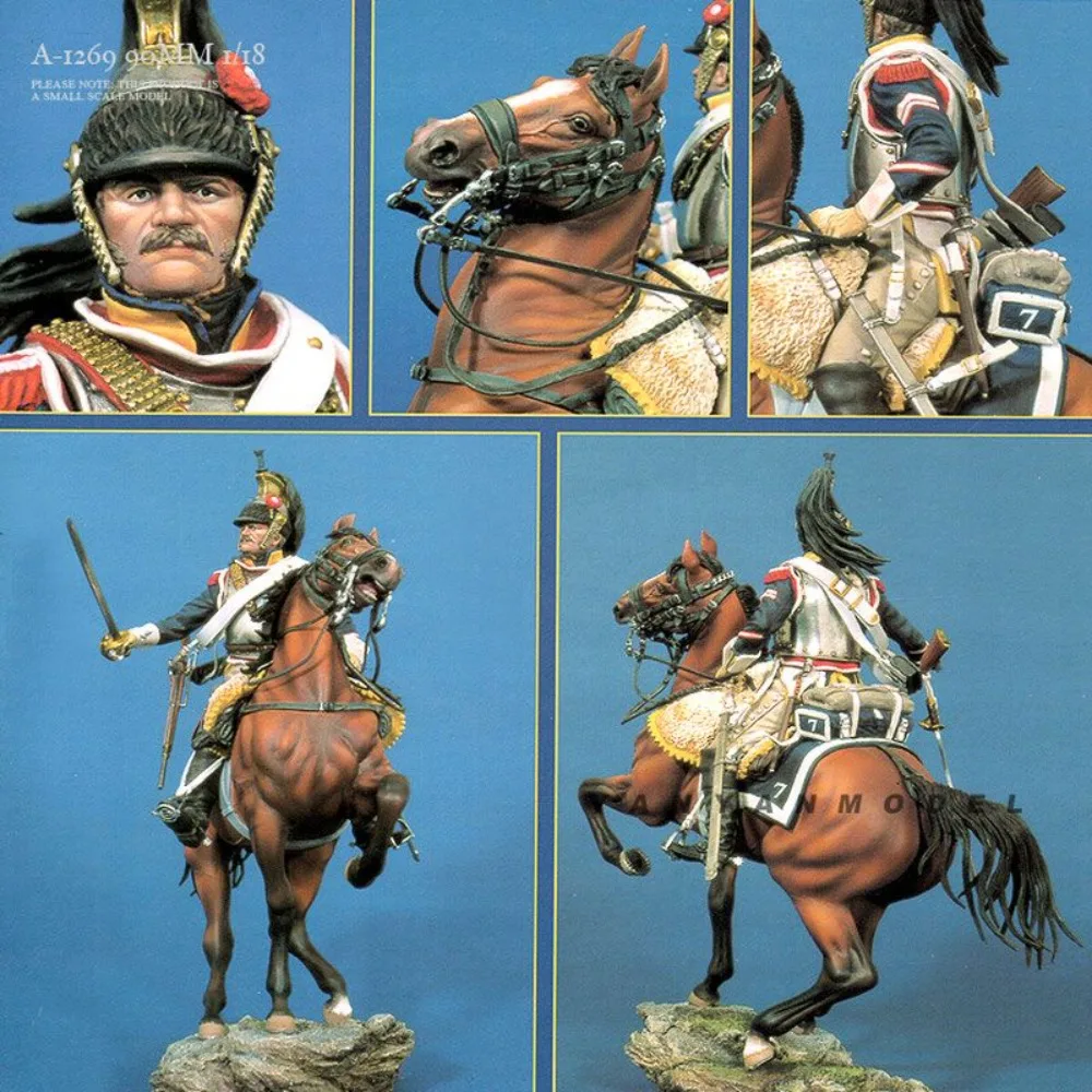 90mm 1/18 Dragoon Cavalryman Resin Figurines 3D Printed Self-assembly Miniatures DIY Coloring Painting Model Decoration Craft
