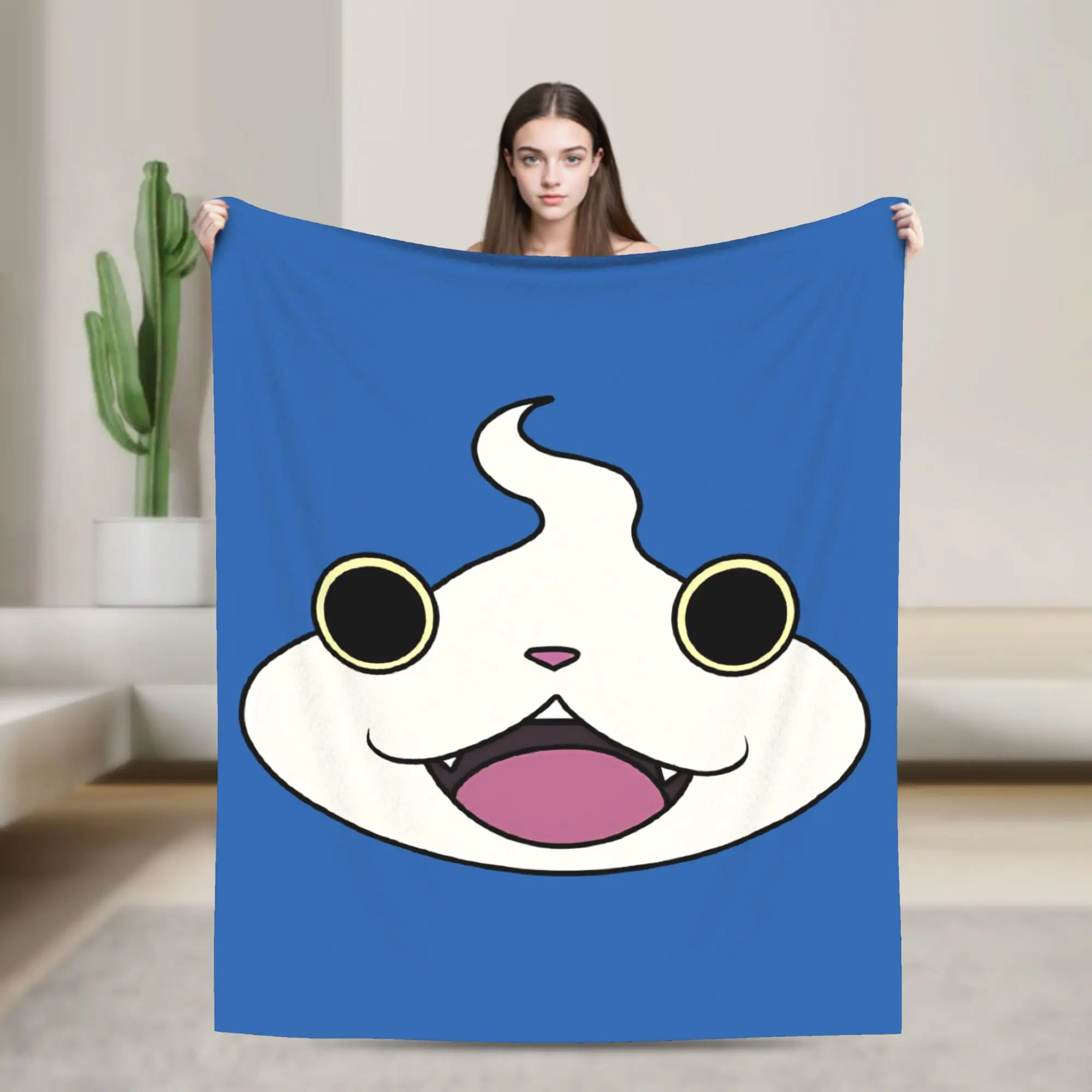 Yokai Watch Game Blanket Jibanyan Face Flannel Vintage Warm Throw Blankets for Home All Season