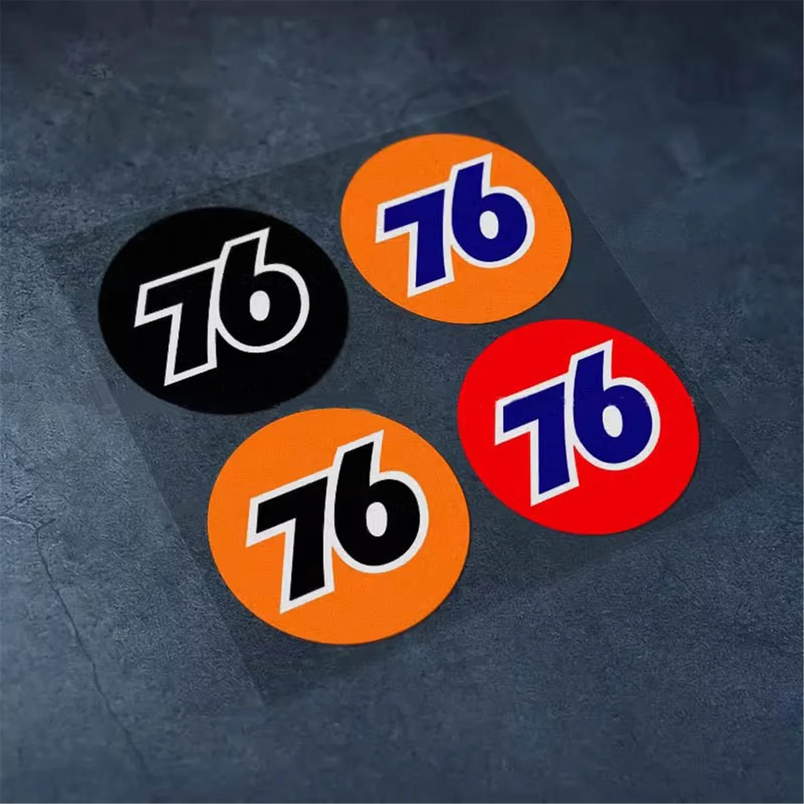 

4PCS/SET Number 76 Round Waterproof Stickers – Multi-color Vinyl Decals for Car, Motorcycle, Laptop & Helmet Decor