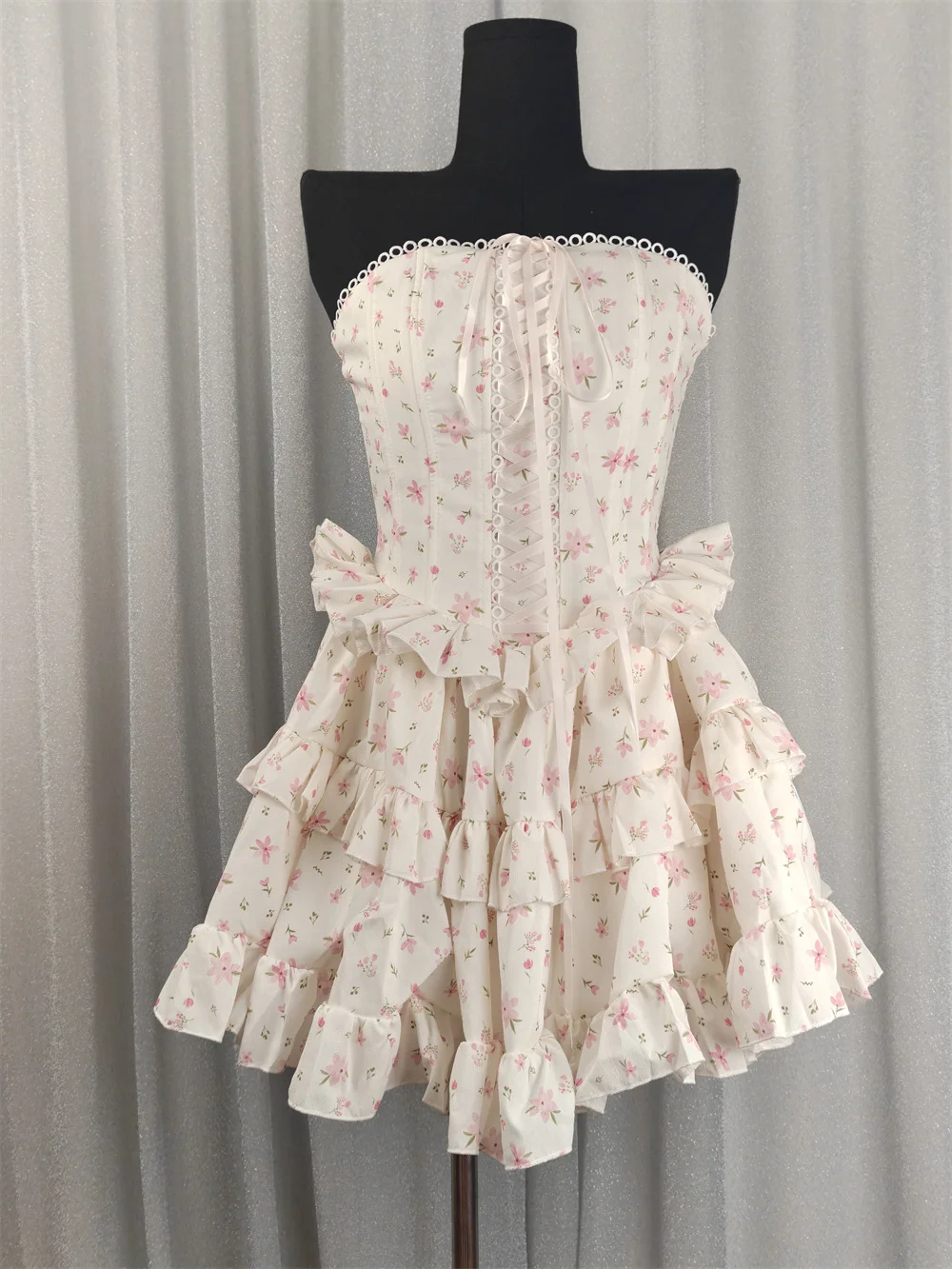 

New Pink Strapless Sweet Style Mini Summer Dress Women Sexy Sleeveless Printed Girl's Princess Clothes Party Celebrity Dresses