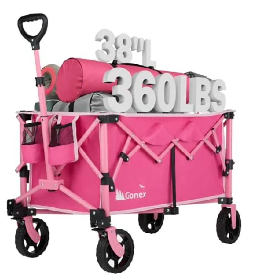 

Складная тележка-вагончик 38''L с грузоподъемностью 360 фунтов (163 кг) и объемом 220 л, съемными колесами для сада и покупок