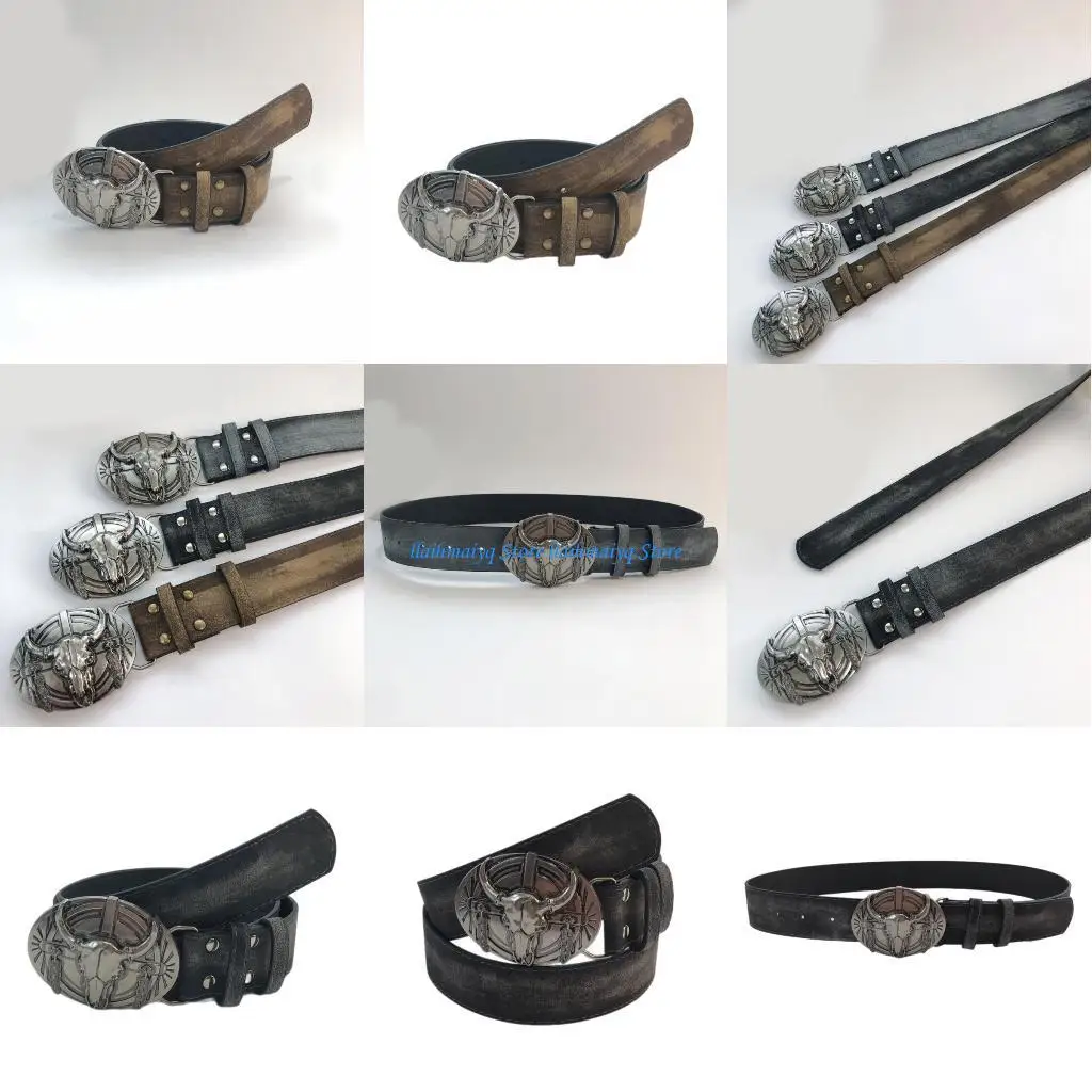 

573B Ремень из искусственной кожи, женский декоративный ремень для брюк, джинсов, элегантный пояс с пряжкой в ​​виде головы быка