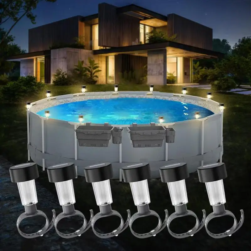 6 Pcs Above Ground Pool Lights Solar Powered  Solar Pool Side Lights RGB Color-Changing Brighter Warm Light Waterproof LED Pool