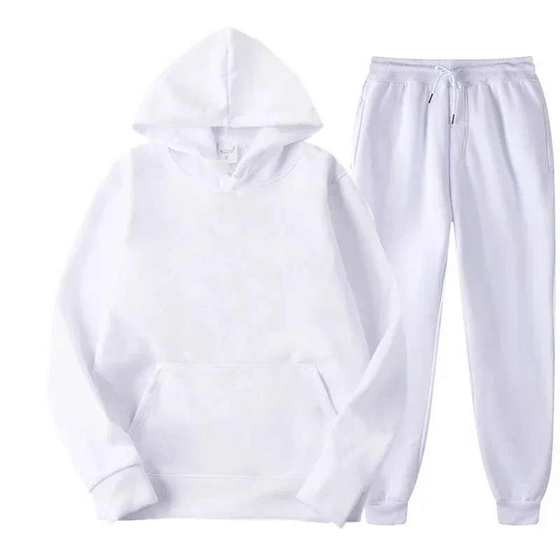 Basic Men/Women 2Pcs/Sets Sweatshirt Hoodies Pants 2023 Male Gyms Fitness Tops Joggers Sportswear Tracksuits Leisure hooded set