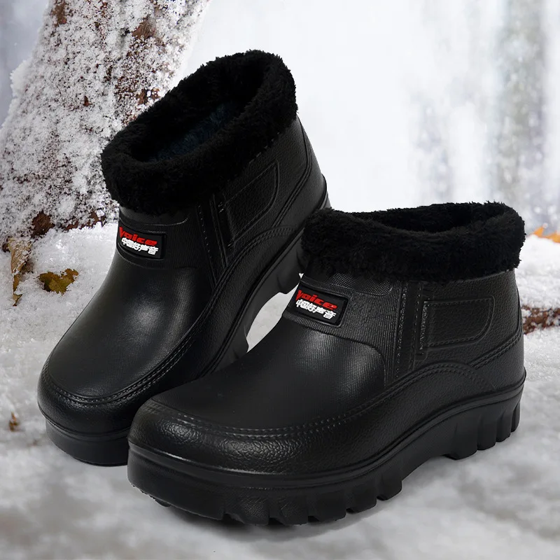 

Thiened Warm Rain Boots Men's Women's Anti-slip Fce Outdoor Work oes Waterproof Winter Cotton Boots JIFANPAUL