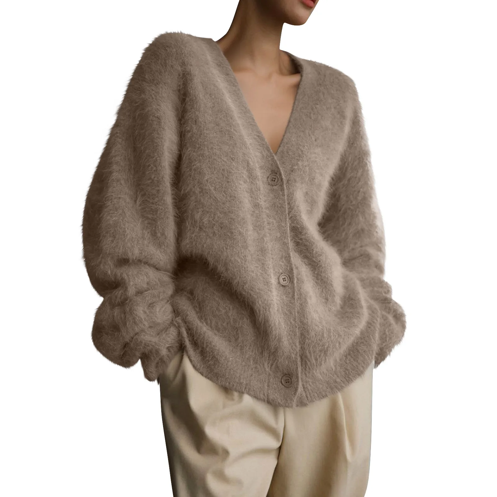 Faux Mink Cardigan Women Loose Sweater Jacket Soft Shaggy Knit Sweaters Fall Fashion Open Sweaters Long Sleeve Button sweater