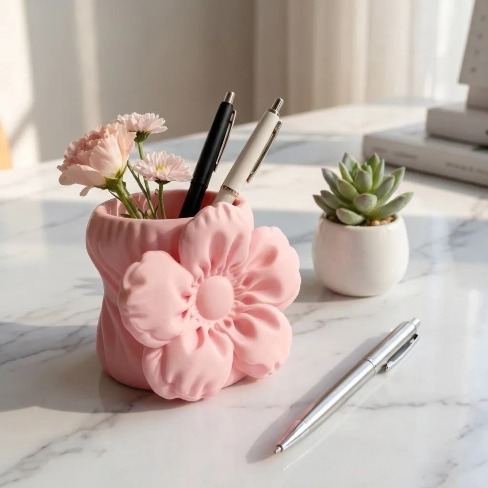 

Desktop Organizer Puff Flower Pen Holder Makeup Brush Bin Stationery Storage 3D Printed Pen Stand Pencil Rack Stable