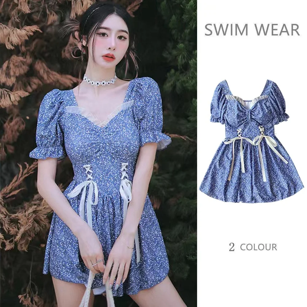 

Women Swimsuit New One-piece Swimsuit Korean Fashion Sweet Slim Skirt Summer Beach Dress Bathing Suit Push Up Swimwear