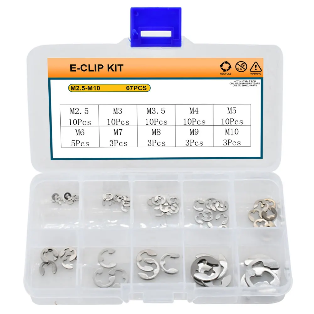 M2.5 M3.5 M4 M5 M6 M7 M8 M9 M10 304 Stainless Steel Clip Washer Circlip Assortment Kit carbon steel E-Clip Snap Locking Ring