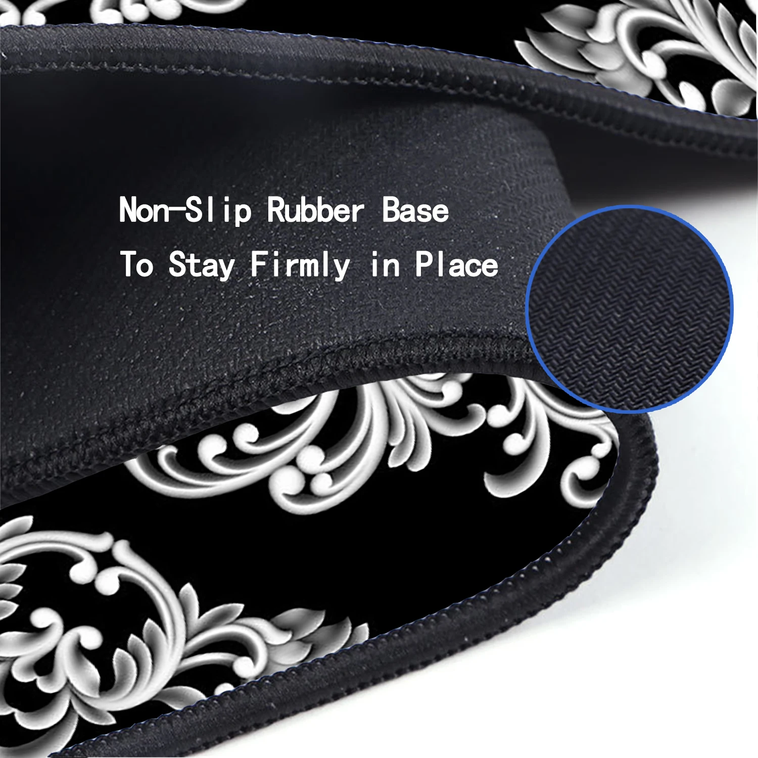 Retro Style Big Mouse Pad Large Computer Keyboard Pad Black and White Flower Game Mousepad Non-Slip Office Desk Mat Gaming Pad