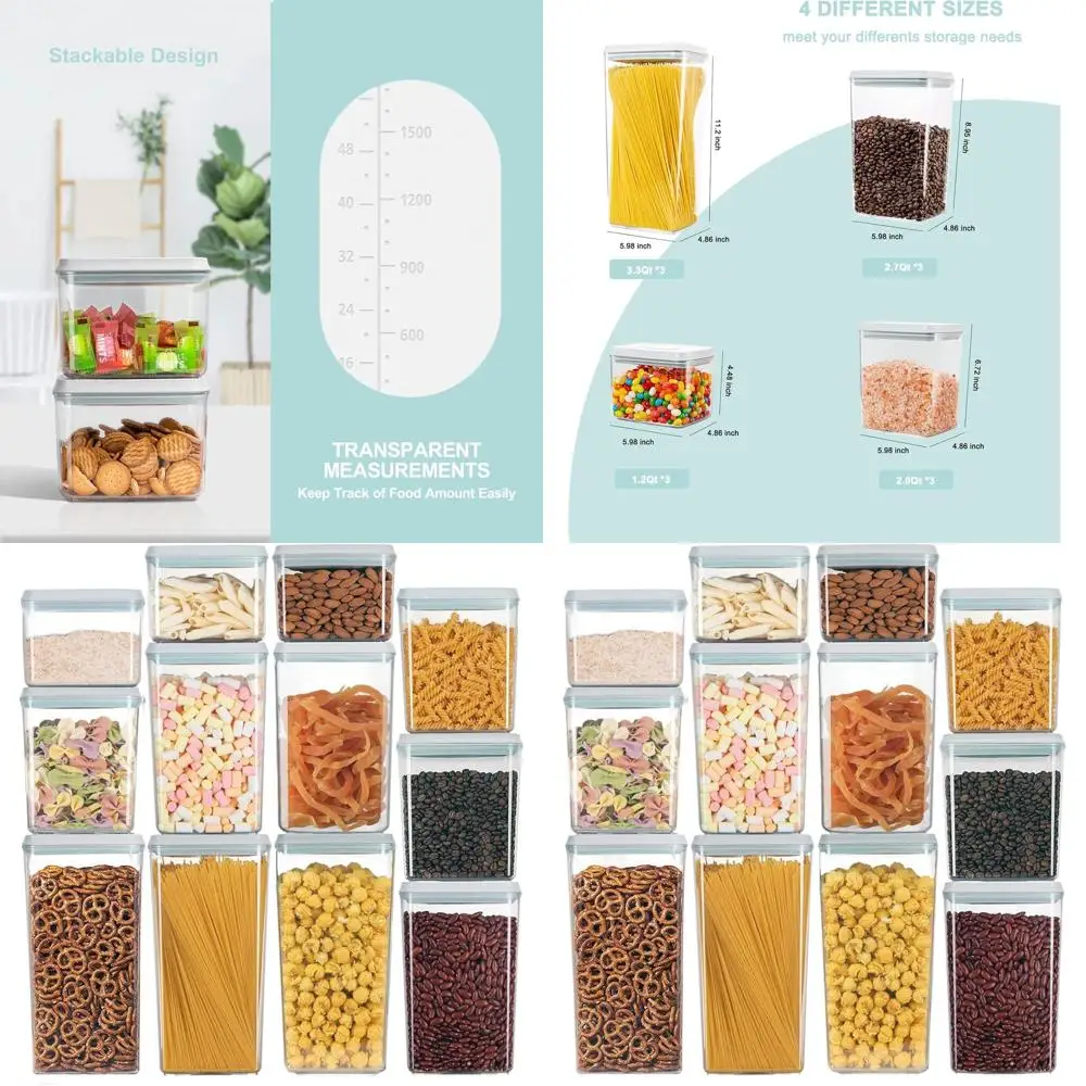 

Stackable Airtight Containers - BPA-Free Food Storage for Kitchen Pantry Essentials (12 Pcs, 1.2-3.3 Qt)