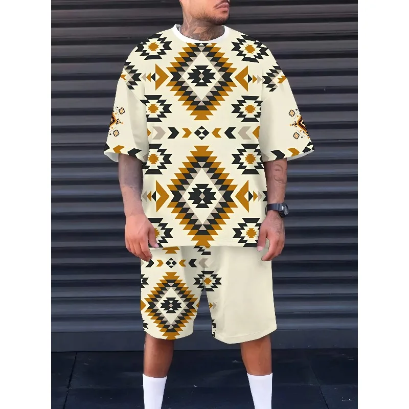 2025 Summer New Men's Sportswear 3D Printed Casual Lightweight Breathable Men's Fashion Short Sleeve Shorts Set