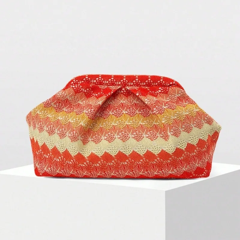 2026 New Bohemian Women's Handbag Fashion Crochet Evening Bag Casual Beach Holiday Clutch Purse Summer Vacation Clip Wallet
