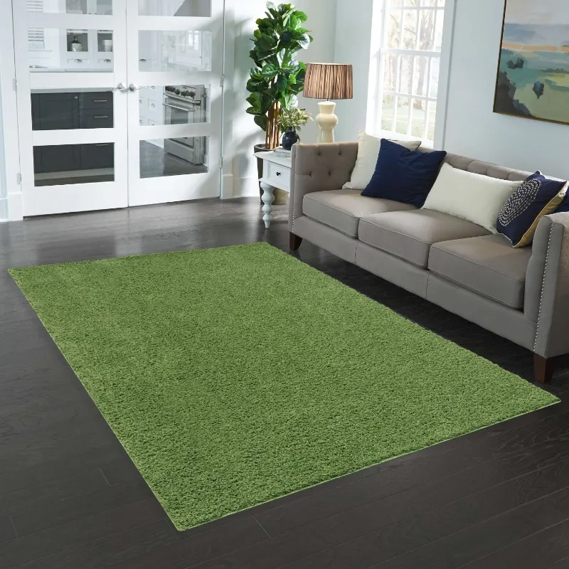 

NEW Traditional Solid Green Shag Indoor Area Rug, 5' x 7'