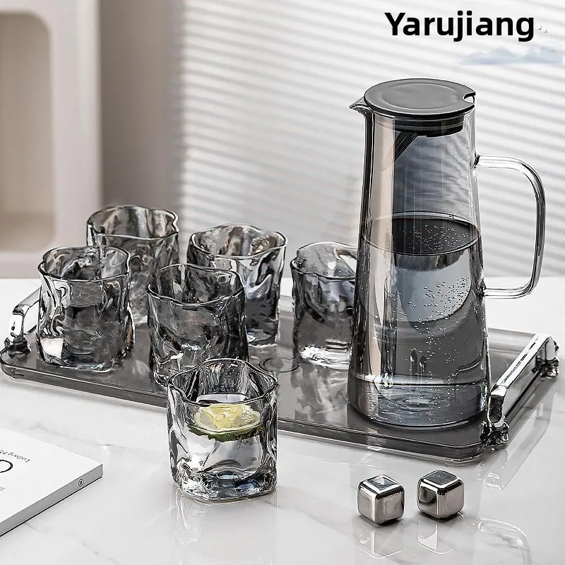 

Large Capacity Glass Water Pot Set for Fridge Home Use Luxury Heat Resistant Cold Drink Juice Maker European Style Cup Kit