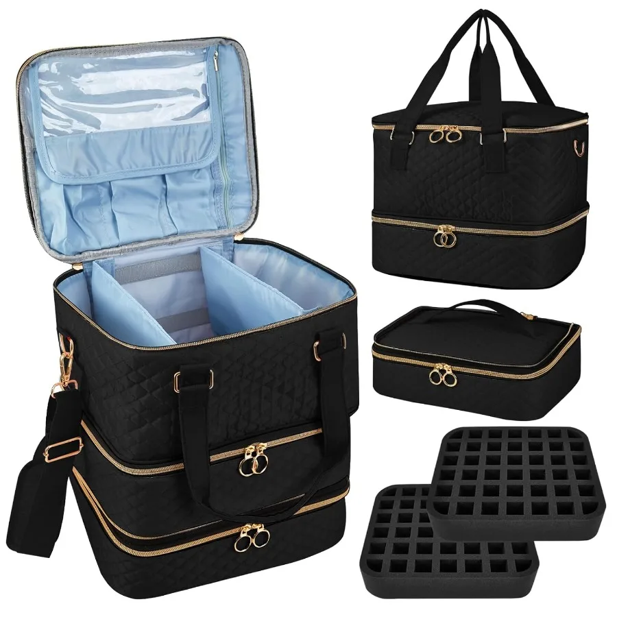 

Nail Polish Organizer Case with Three Layers and Adjustable Dividers for Storing Up to 84 Bottles Ideal for Nail Lamp and Nail