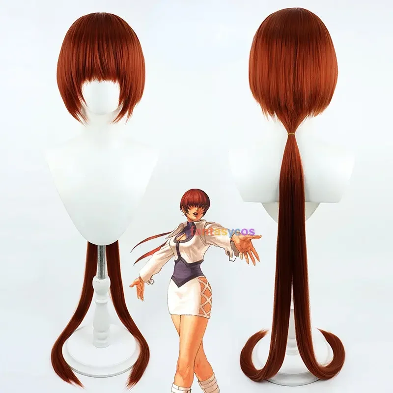 Game FIGHTERS KOF Shermie Cosplay Wig Long Heat Resistant Hair Halloween Role Play Party Costume Wigs 120cm + Free Wig Cap