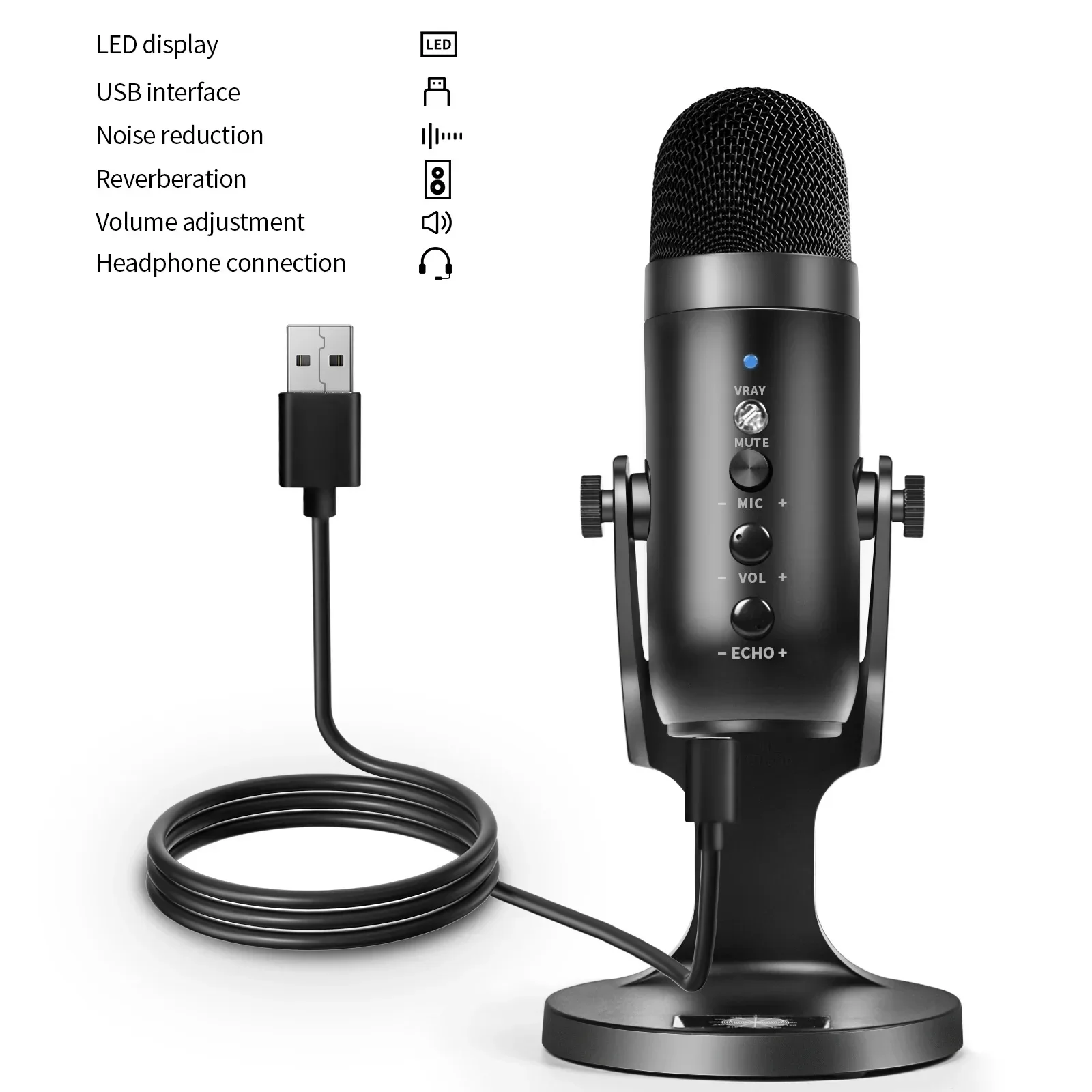 New style new USB capacitive microphone set home computer recording game high sampling noise reduction monitor wired microphone