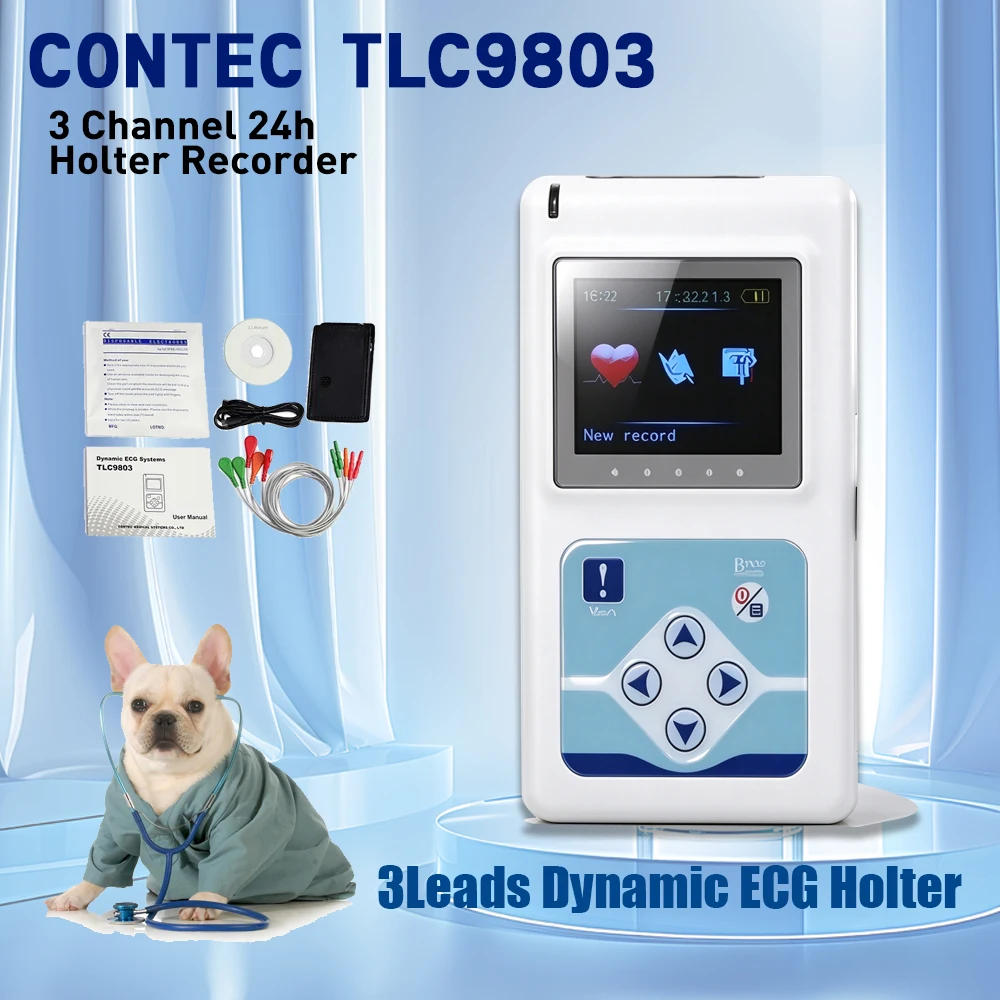 Record‑review‑ready contec TLC9803 ECG Holter, Check Historical Wave Segments, PC software pet animal