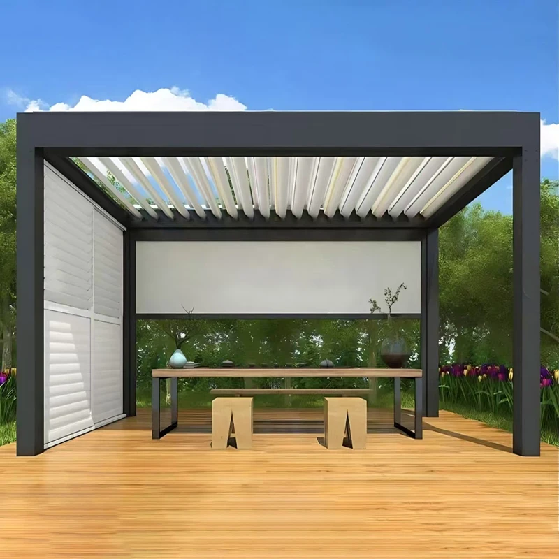 المناخ الحيوي مقاوم للماء الألومنيوم العريشة بمحركات في الهواء الطلق كوة أكشاك حديقة غرفة الشمس شرفة المظلة قوية الأشعة فوق البنفسجية كتلة اللوفرات