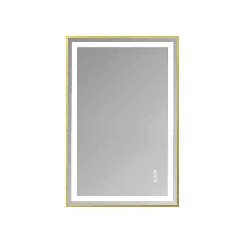 24x36 Gold Tempered Mirror Dual LED Light Strips Front Back Lighting, No Weekend Shipping, USPS FedEx