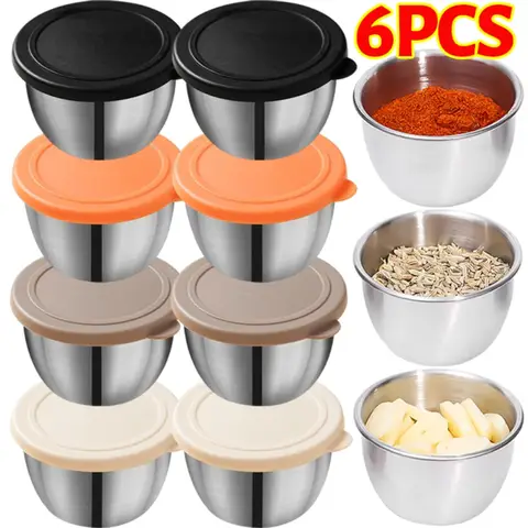 Salad Dressing Container Stainless Steel Sauce Cup with Lid Reusable Salad Dipping Dish Portable Barbecue Spice Jar Kitchen Tool