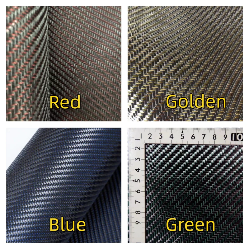 

3k 200g 2x2 twill Plain real carbon fiber and metal wire mixed woven Small size sample red blue purple green Wire fabric Roll up
