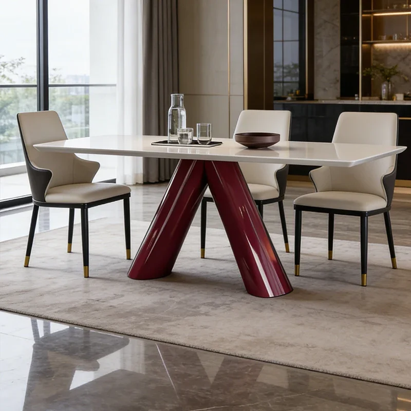 

Marble dining table rectangular villa high-end designer dining table living room simple modern dining table