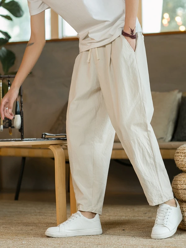Loose Cotton Linen Men's Pants Spring Autumn Sle Straight Leg Casual Trousers Pure Cotton Harajuku Sle Youth Faion