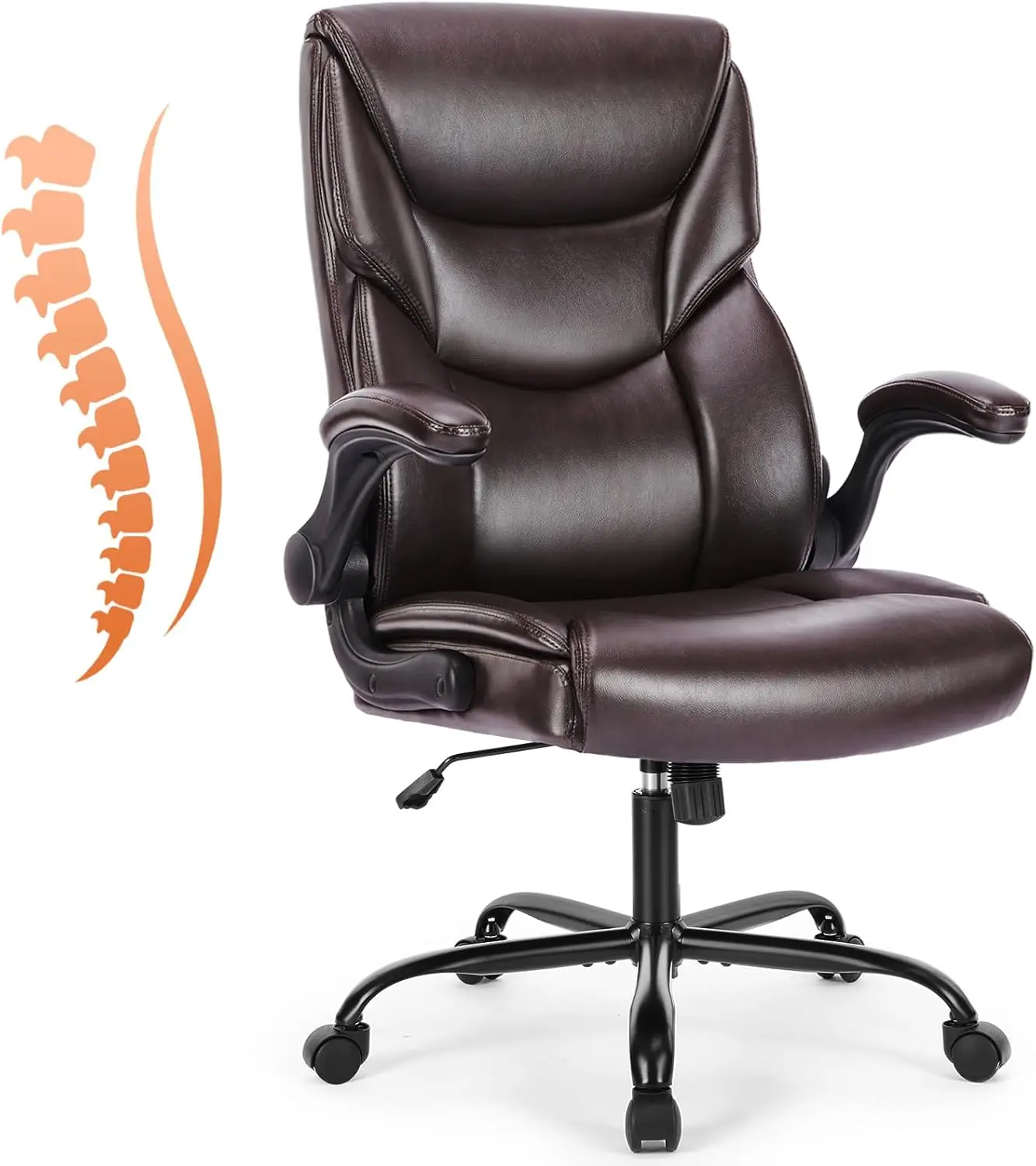 Ergonomic High Back Gaming Chair with Flip-up Arms, Adjustable Height, PU Leather, Dark Brown