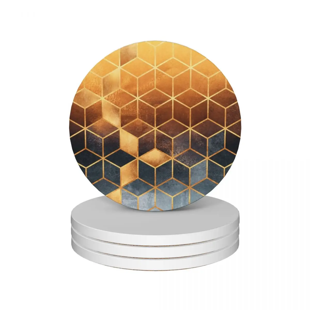 

Golden Gradient Cubes Ceramic Coasters (Set of 4) cute for coffee cups Coasters