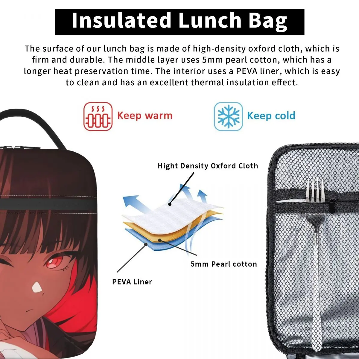 Wuthering Waves Chisa حقيبة الغداء مكتب الغداء مربع موضة طباعة أكياس الغداء الحرارية مقاوم للماء المحمولة سستة حقيبة للحفاظ على البرودة