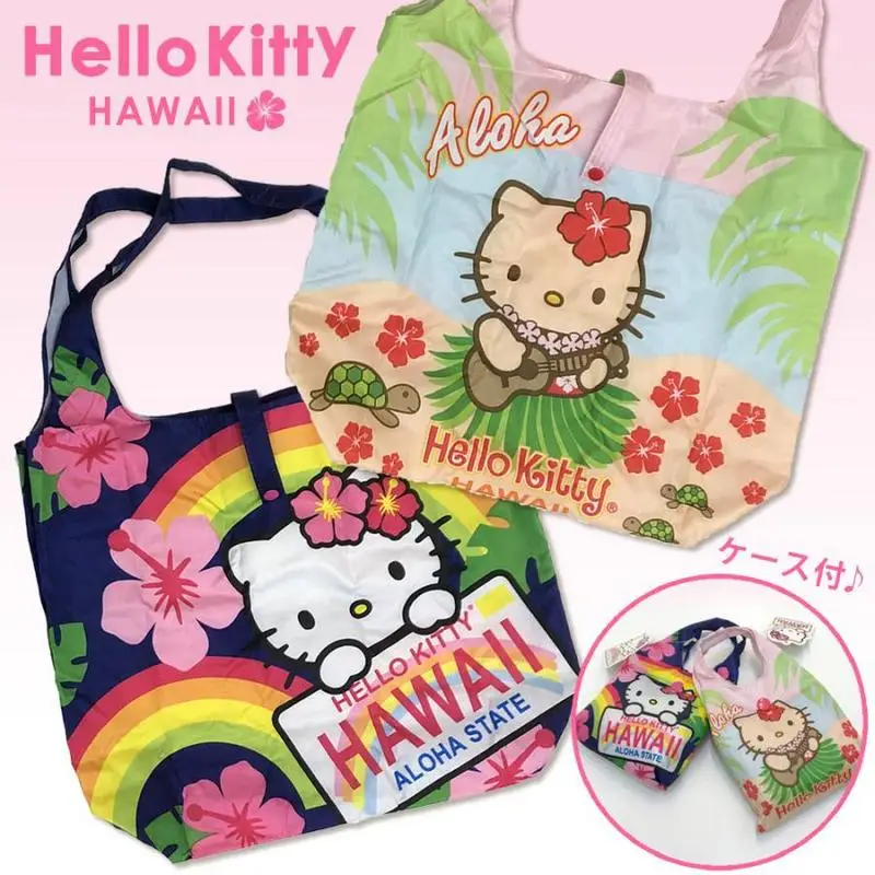 Bolso de compras Kawaii, bolso plegable de dibujos animados de gato Kt hawaiano, bolso de hombro de Hello Kitty, bolso pequeño, bolso de almuerzo