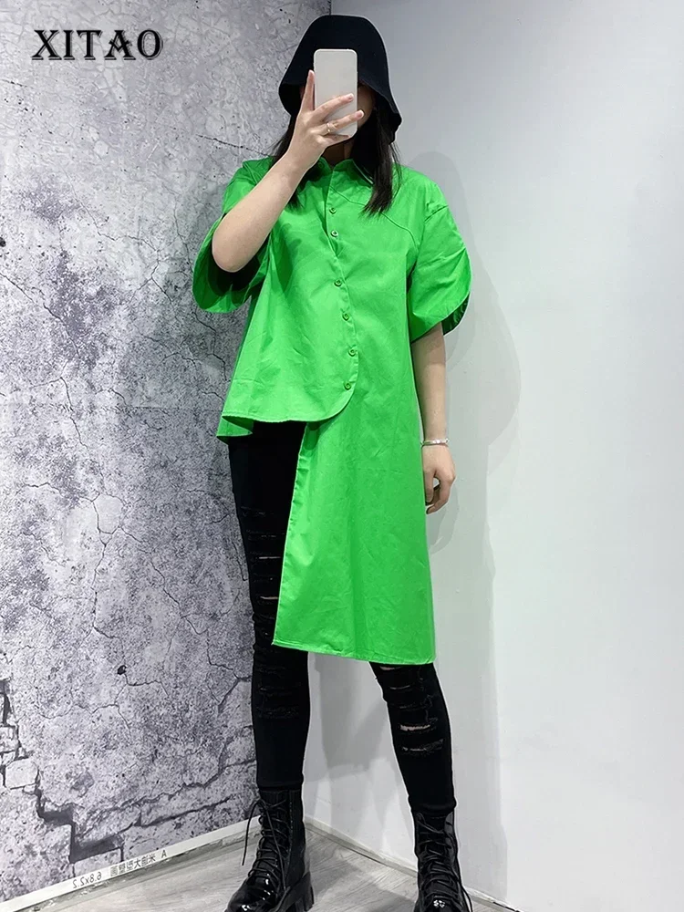

XITAO Irregular Short Sleeve Female Shirt Personality Women 2025 Summer Short Sleeve Solid Color New Appear Thin Shirt WLD16642