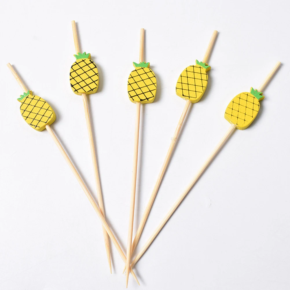 

100 pcs Cocktail Picks Bamboo Fruit Sticks Party Appetizer Display Skewers Toothpicks Pineapple Shaped Handmade Bar Supplies