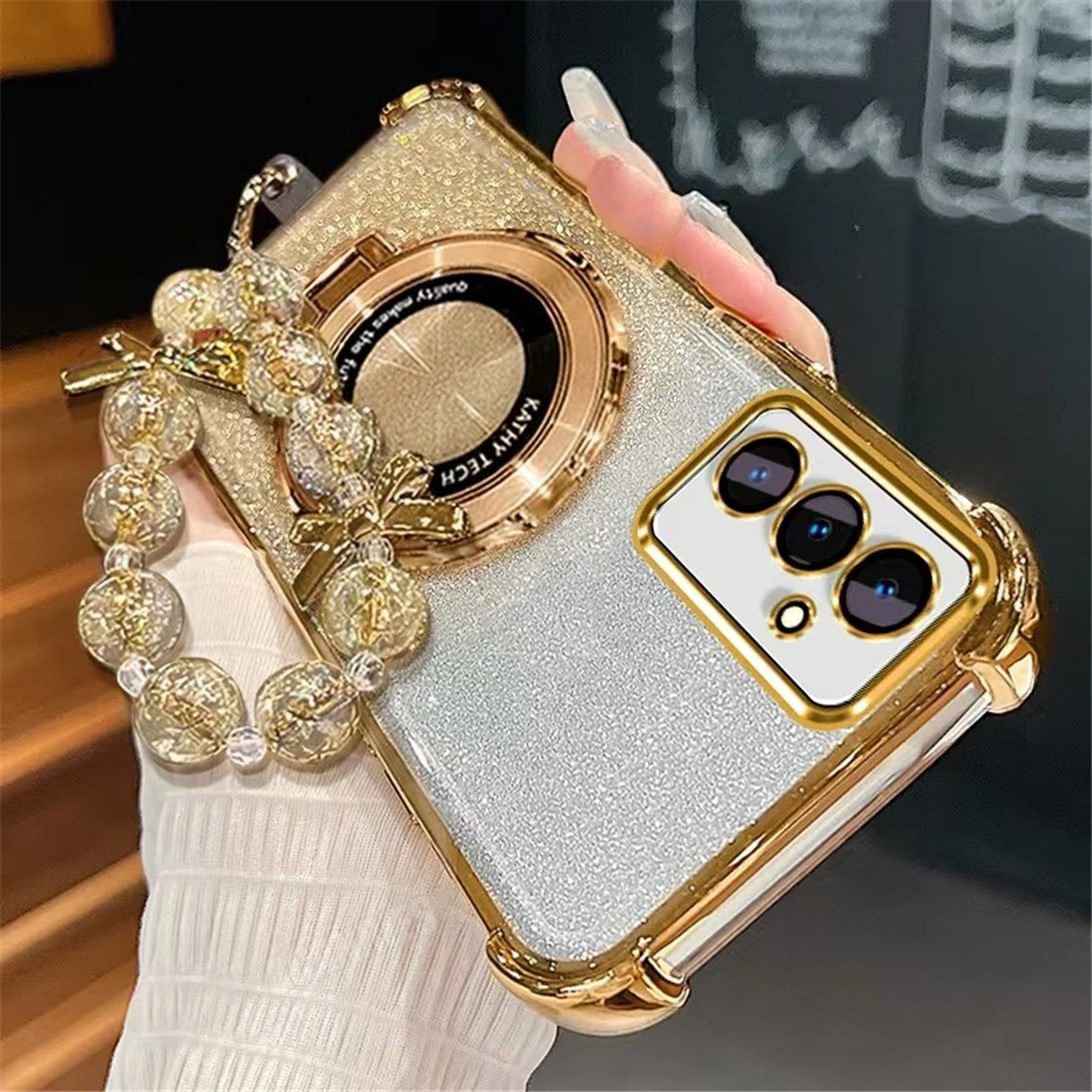 Luxury Bracelet Ring Holder Phone Case For Samsung A53 A52 A32 A13 A23 A33 A73 A12 A22 A03S Glitter Shockproof Stand Soft Cover